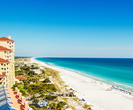 A helicopter overview of Panama City Beach shoreline, Panama City, Florida.